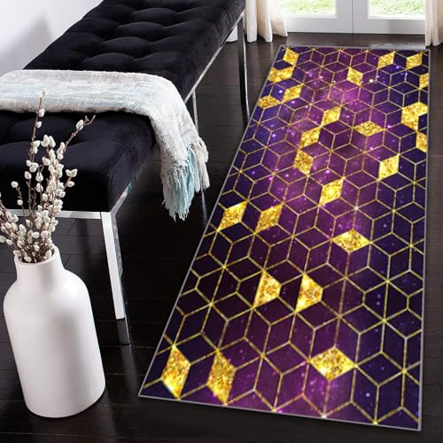Tapis de couloir extra long violet doré diamant pour salon et cuisine - 2
