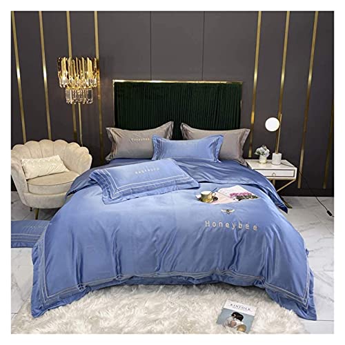 Juego de edredón de 4 piezas, 4 piezas de algodón y seda, funda de edredón de seda lavada de cuatro piezas para dormir con fundas de almohada – gris – suave 100%