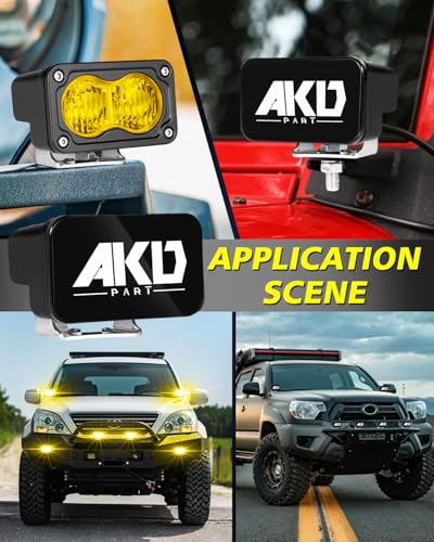 Image of 3 inch 40W Yellow Flood LED Pods with Wiring Harness & Black Covers | High Intensity CREE LEDs Yellow Fog Lights Small Chase Lights 2 Packs for Trucks Motorcycle SUV UTV ATV Dirt Bike