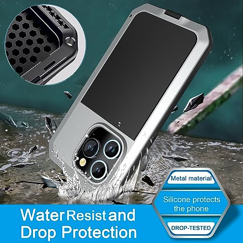 Marrkey Compatiable with iPhone 15 Pro Max Case,360 Full Body Protective Cover Heavy Duty Shockproof Tough Armour Aluminum Alloy Metal Case with Silicone Built-in Screen Protector - Silver by Marrkey - Image 2