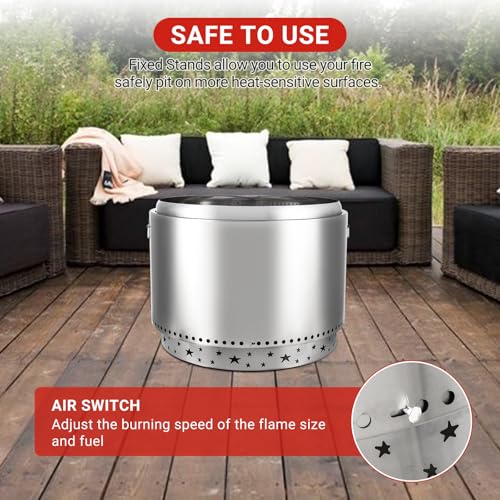 Garvee 27 Inch Stainless Steel Smokeless Fire Pit, Outdoor Portable Smokeless Firepit, Low Smoke Firepit for Backyard Patio Garden Picnic Camping Bonfire