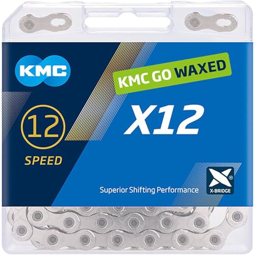 Image of KMC | Wax X12 Bicycle Chain 12-Speed | Mountain Bike/Road/Gravel | 12 Speed Chain: Shimano & Campagnolo Compatible | 126 Links, Missing Link Included | Silver