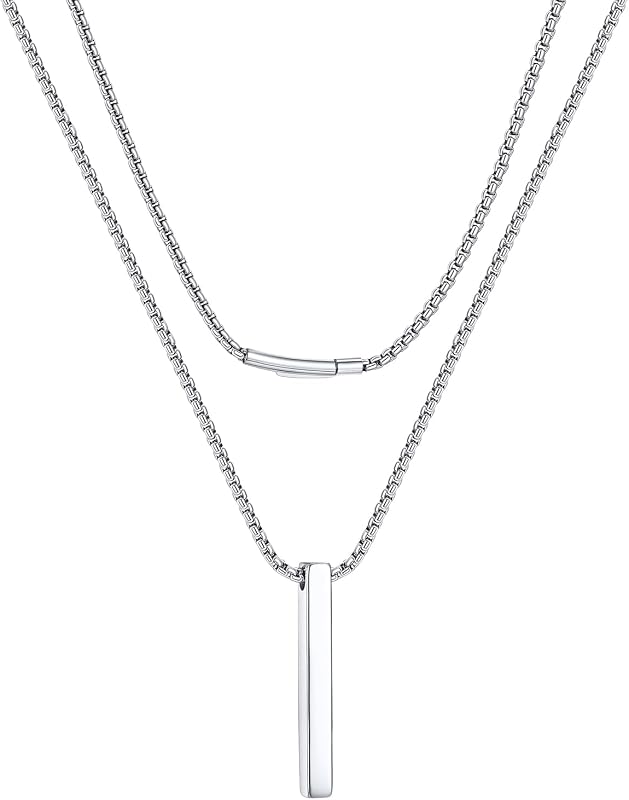 PROSTEEL Bar Pendant Necklace for Men with Box Chain, Minimalist Jewelry | 316L Stainless Steel, 3 Bar Pendant Sizes (30/40/50mm), 5 Chain Lengths (16"–24"), Silver/Black/18K Gold Plated, Gift Box