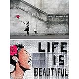 GREAT ART 2er Set XXL Poster – Banksy Life is Beautiful & Balloon Girl – Graffiti Sraßenkunst Stencil Pop Art Künstler Wand-Bild Dekoration Fotoposter Wanddeko (140 x 100cm)