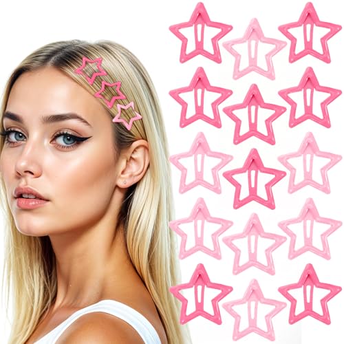 Lnngub 15 Pcs Pink Star Hair Clips 1.26