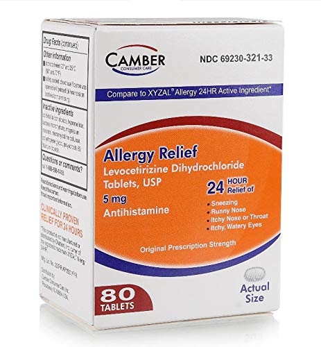 Camber Allergy Relief Levocetirizine Dihydrochloride Tablets, USP | 24 Hour Allergy Relief | 5 mg | 80 Count