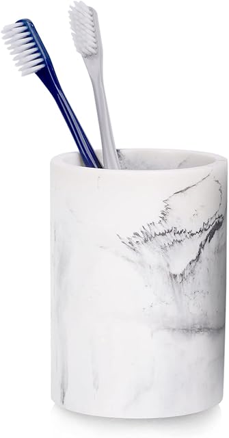 zccz Toothbrush Holder for Bathroom Marble Look Electric Toothbrush and Toothpaste Holder Organizer Makeup Brushes Razor Holder Stand Cup, White Marble Look