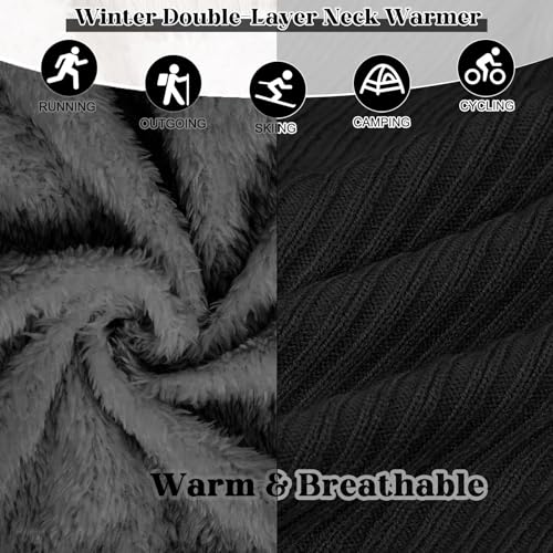 Scarf Winter Double-Layer Neck Warmer Knit Fleece Lined Circle Loop Scarves Gifts For Women Men2