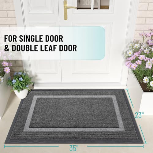 OLANLY Front Door Mat Indoor Outdoor Entrance, Waterproof All-Season, All-Weather Doormat, Sturdy Natural Rubber, Fade Resistant, Low Profile, Easy Clean Patio Porch Entryway Mat, 35x23, Dark Grey