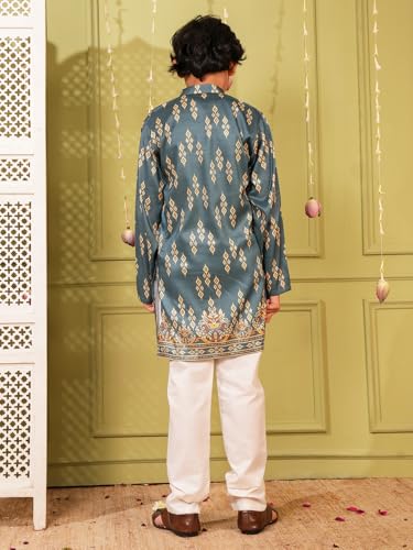 Image of AJ DEZINES Kurta Pajama For Kids Boys | Cotton Printed Chikankari Kurta Pyjama Set For Boys | Traditional & Festive Outfit | Party & Ethnic Wear | Stylish Kids Kurta Set