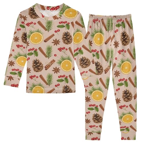 Pajama Sets Long Sleeve Christmas Spices Oranges Berries Soft Comfy Sleepwear 2 Piece PJS 3-8T