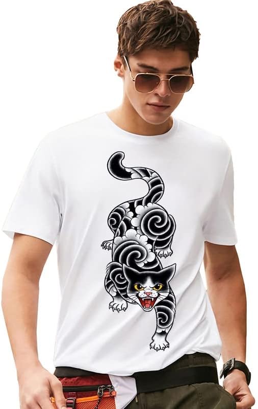 VLAM Men and Women Round Neck Trippy Japanese Cat Design Cottonblend Unisex Tshirt