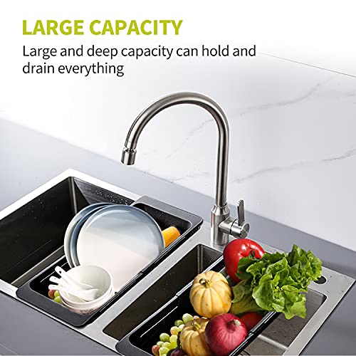 Sink Colander For Kitchen Sink, Over The Sink Strainer Wash Fruit And Vegetables, Expandable Strainer Basket With Fine Mesh, Adjustable Sink Collander Strainer For Kitchen Dishwasher Safe #TOP4