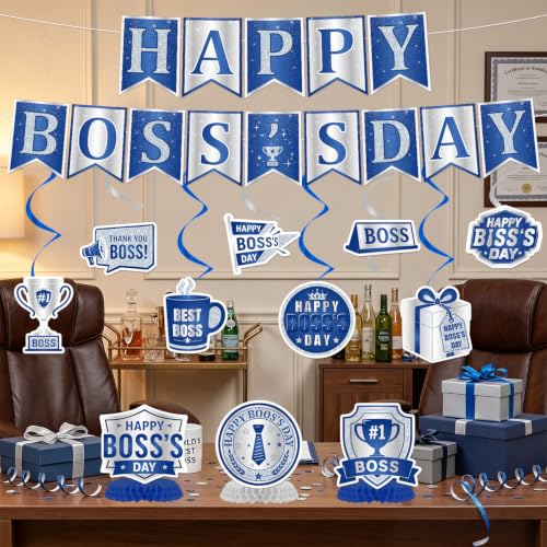 Image of Boss Day Office Appreciation Banner Swirls Honeycomb Decor 13pc