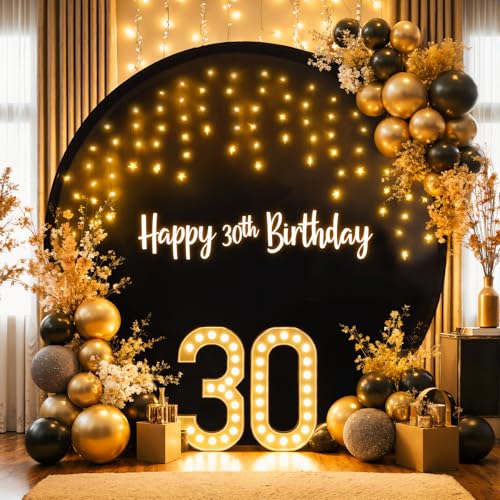 Arche de mariage illuminée avec fond rond noir de 2m pour photobooth anniversaire et fête