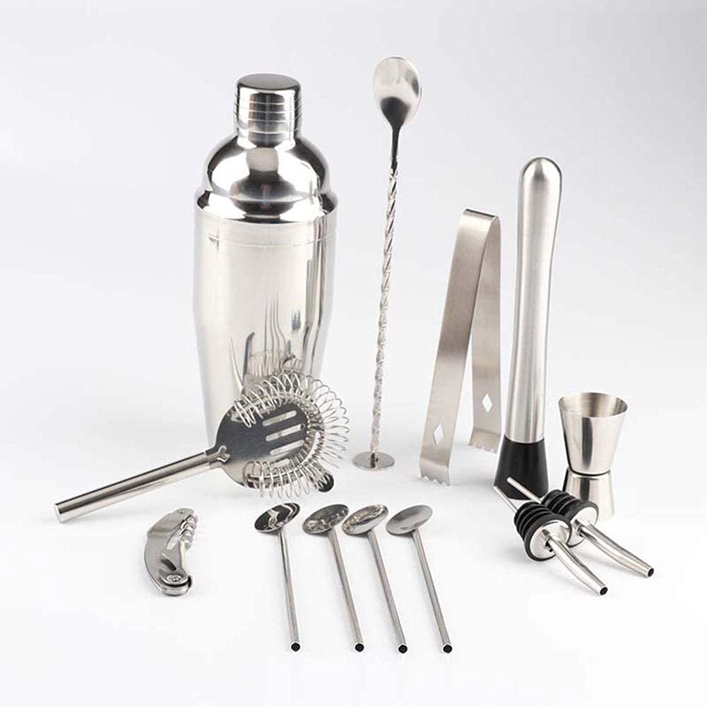 Juego de coctelera, Juego de Barman, 14 Piezas de Acero Inoxidable con Elegante Soporte de bambú, Kit de Barman para el hogar para Principiantes, Regalo de Boda de Navidad