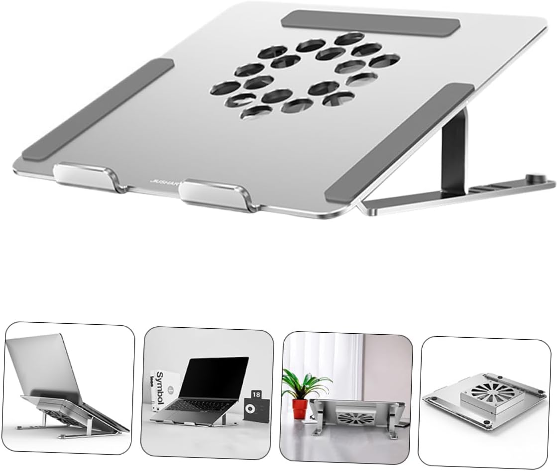 Laptop Cooling Pad Aluminum Alloy Adjustable Height Quiet USB Fan Cooler for Notebooks to 17.3 Inch Silver, Cooling Stand for Home and Office Use