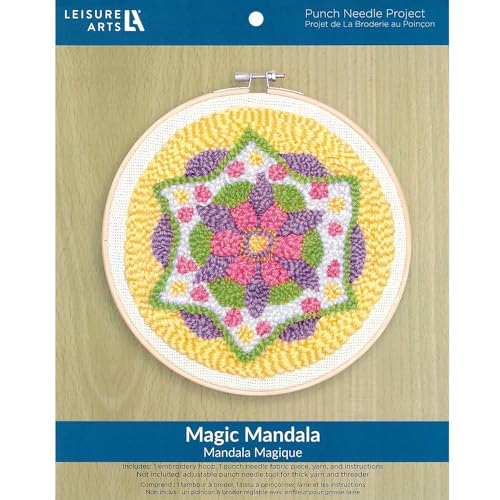 Image of LEISURE ARTS Punch Needle Kit, Magic Mandala, Adults Beginner Embroidery Kit