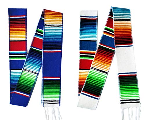 Yani's Gifts Serape Belts Blue and White 2 Pack Cinto Mexicano for Women or Men, Mexican Sash Belts2