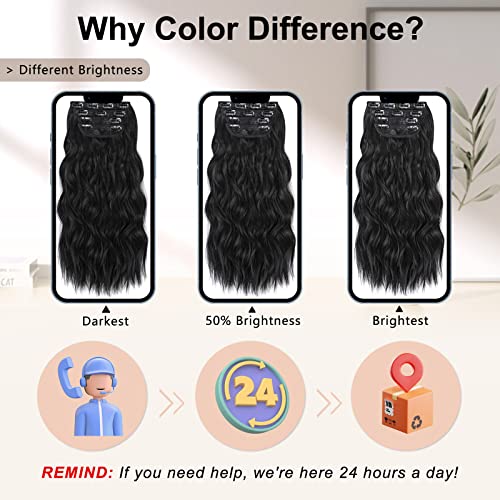 Alxnan Clip In Long Wavy Synthetic Hair Extension 20 Inch Black 4Pcs Thick Hairpieces Fiber Double Weft Hair For Women #TOP5