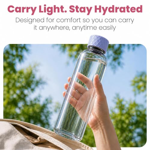 Image of Rioware Glass Water Bottle 1 Litre | Airtight lid | Leak Proof | Silicon Cap | Fridge Water Bottles for Home, Office & Gym (1 Ltr- Pack Of 4, Blue)