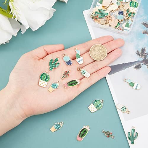 PandaHall 48pcs 8 Styles Cactus Tropical Charms, Plant Enamel Charms Pendant Summer Desert Plant Enamel Dangle Charms Beads for Necklace Bracelet Earrings DIY Jewelry Making
