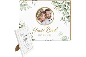 Wedding Guest Book with Golden Photo Frame - Flowery Hardcover Keepsake Album...