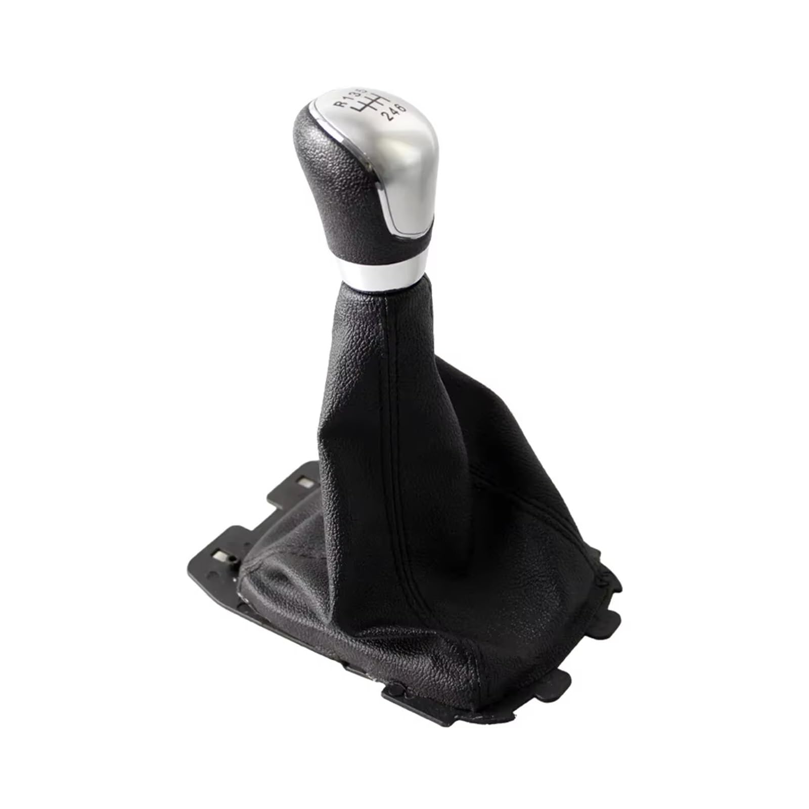 GHQFROP Transmission Gear Shift Knob for Ecosport 2013 2014 2015 2016 2017 2018 Gaiter Boot Cover Manual Gear Shift Knob with PU Leather Car Gear Stick Knob(6 Speed Silver)
