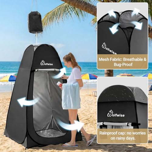 Image of Wolfwise Pop Up Changing Tent Pro for Camping, Portable Shower Tents with Removable Floor & Rain Fly, Outdoor Silver Coating Privacy Toilet Bathroom Dressing Instant for Beach