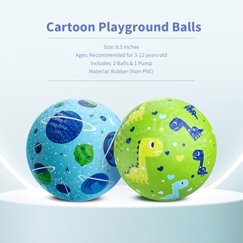Pack of 2 Cartoon Playground Balls, Balls for Toddler 3-12, 8.5" Rubber Ball Bouncy Kickball, Indoor & Outdoor Ball Game for Kids with Pump - Image 3
