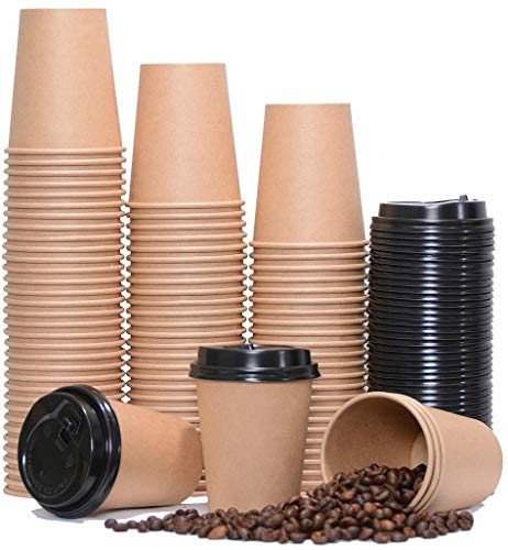 Gobelets à café jetables en papier bio, 50 pièces gobelets en papier + 50 couvercles en plastique, 113.4 g, 226.8 g, 283.5 g, 340.2 g, anniversaire, fournitures 8oz (50pcs) Cover