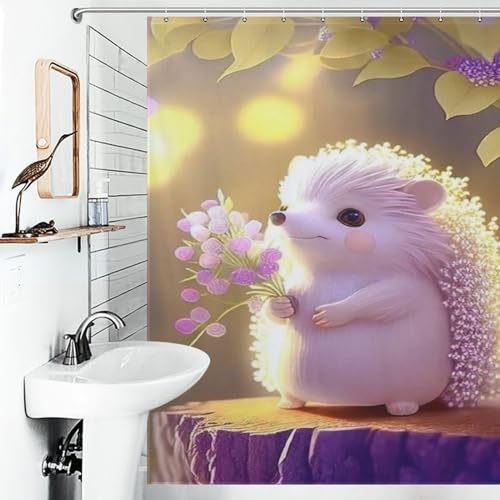 Rideau de douche hérisson 183x183 cm en polyester lavable avec 12 crochets - 6