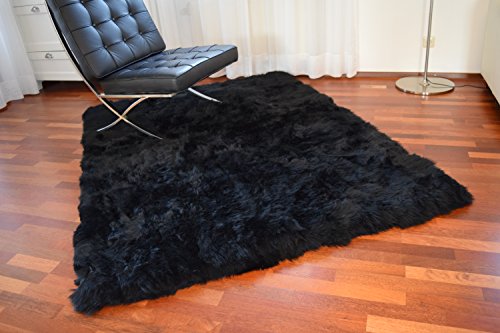 Naturasan Designer Öko Schaffell-Teppich 150 x 200, Hochflor Langflor, Shaggy, Flokati, Lounge Fellteppich Lammfellteppich (Schwarz/Black)