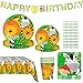 Amycute Vaisselle Anniversaire Animaux Forêt Jungle, Assiette Carton Gobelet Paille Serviette Papier Nappe pour Decoration Fête Anniversaire Deco Safari Baby Shower Baptême, 16 Invités