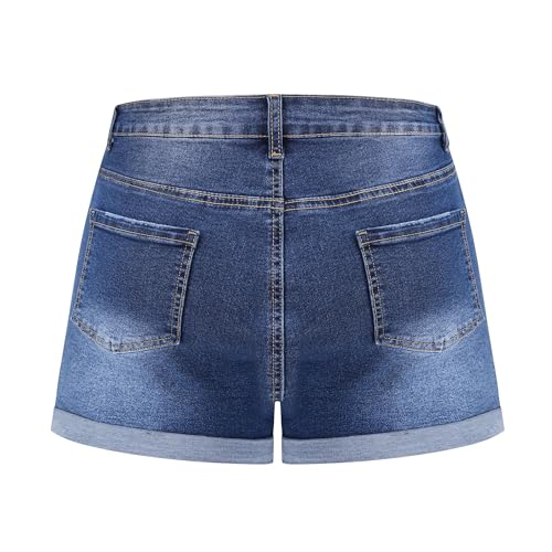Image of THUNDER STAR Women Mid Rise Ripped Stretchy Jeans Shorts Frayed Raw Hem Casual Denim Shorts