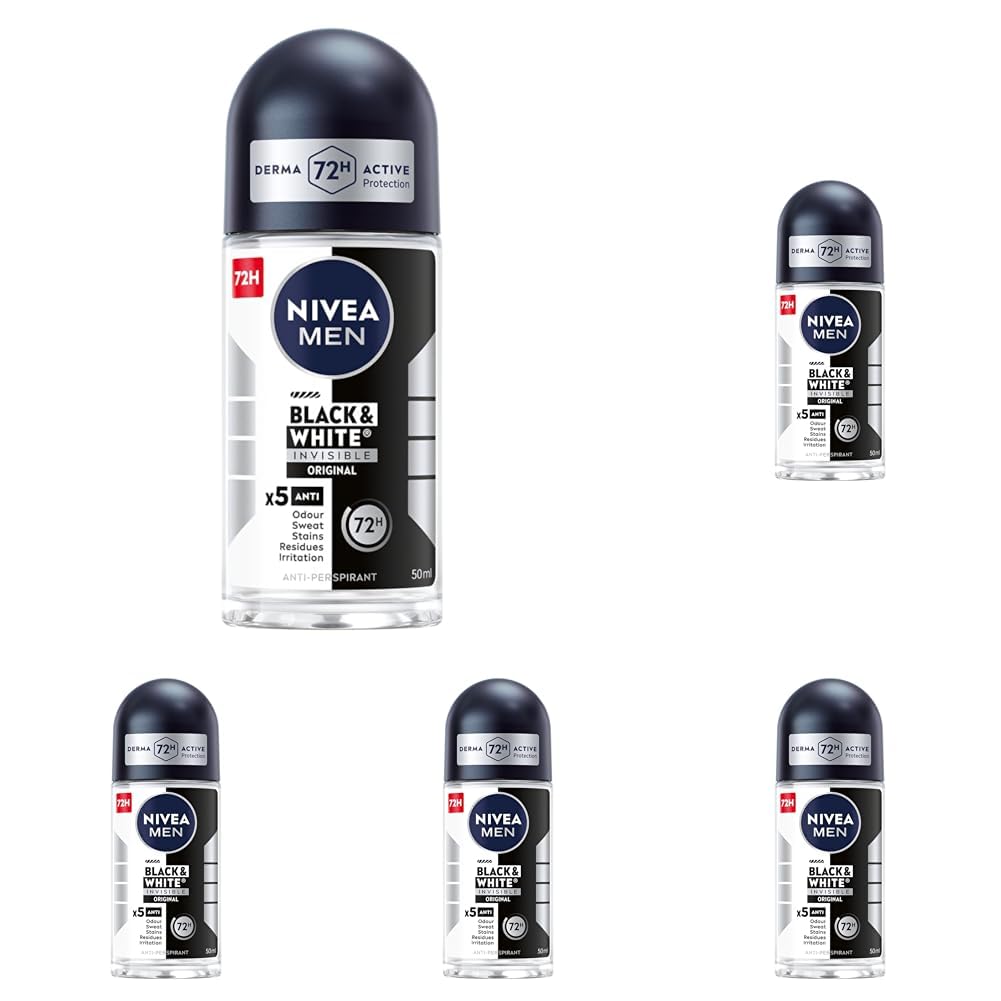 NIVEA MEN Black&White 48 H Invisible Original Antitranspirant im Ball für Männer 50 ml (Packung mit 5)