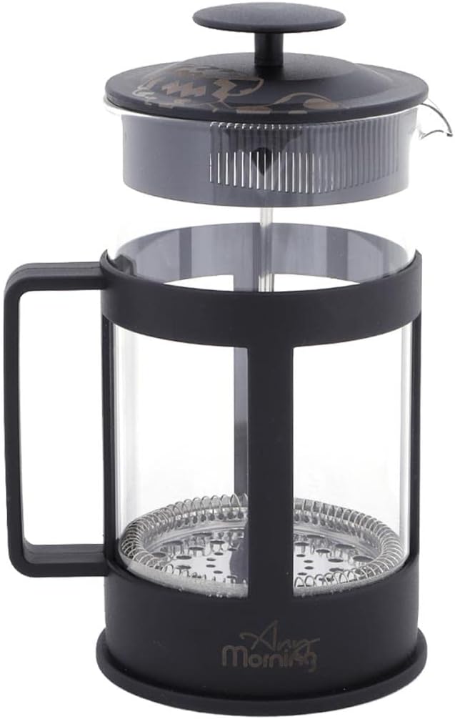 Any Morning French Press Coffee and Tea Maker, Borosilicate Glass Coffee Press, Stainless Steel Filter, Durable and Heat Resistant, (Black, 1000 Ml)