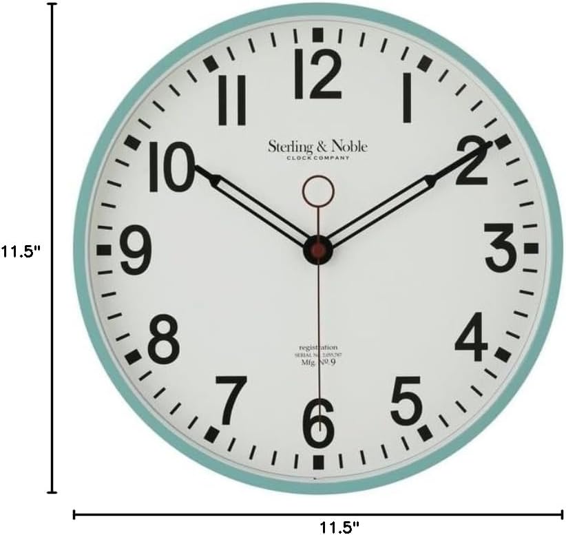 SEDLAV Indoor 11.5" Round Mint Green Arabic Retro Schoolhouse Analog Wall Clock - Vintage-Inspired Timepiece for Home or Office