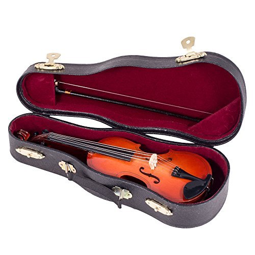 Broadway Gifts 7.1" Brown Wood Violin Miniature Decoration With Stand And Case #TOP6