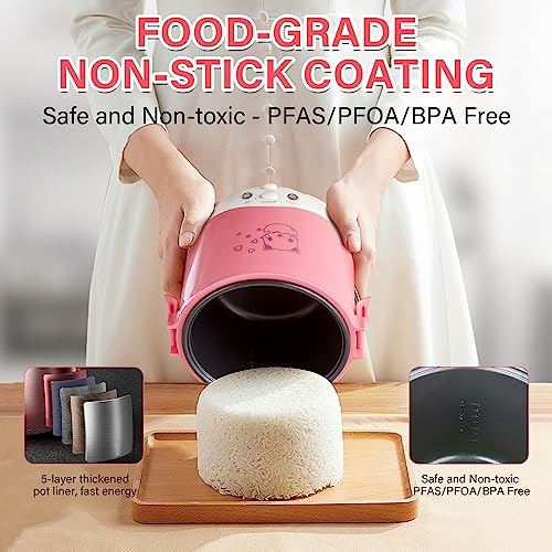 Image of OSBA 12V Rice Cooker for Car 1L Mini Rice Cooker with Steamer, Pink