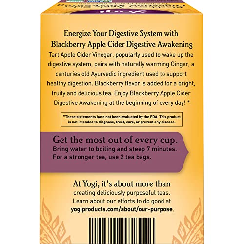 Yogi Tea - Blackberry Apple Cider Digestive Awakening (6 Pack) - Supports Healthy Digestion With Acv, Ginger Root, And Licorice Root - Caffeine Free - 96 Organic Herbal Tea Bags #TOP1