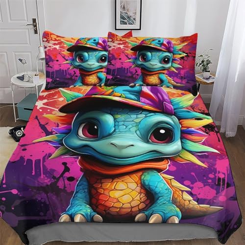 DCCCY Ropa de cama con diseño de dinosaurios, transpirable, cómoda, funda nórdica de 2 piezas y funda de almohada (135 x 200 cm)