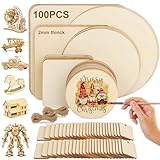 100 Piezas Madera Manualidades Redondas Cuadradas de Madera de Balsa 7 Tamaños para Bricolaje Pintura Decoración