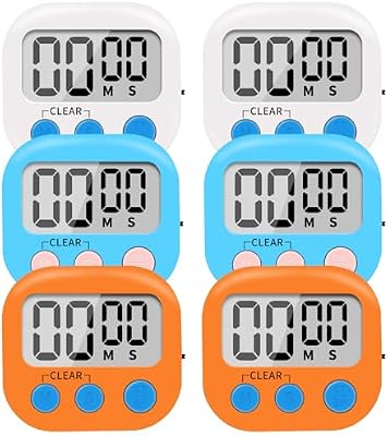 LinkDm6 Pack Small Digital Kitchen Timer Magnetic Back and ON/Off Switch