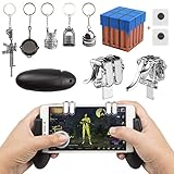 EAONE Mobile Game Controller, 2-in-1 Gamepad Joysticks Sensitive Shoot Aim Fire Triggers with 5 Keychains for PUBG/Knives Out/Rules Survival Fits iOS and Android