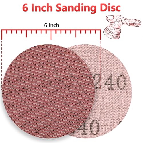 Image of 50 Pcs 6 Inch Mesh Sanding Disc for Random Orbital Sander 240 Grit | Hook and Loop, Anti-Clogging, Dust Free Round Sandpaper for Between-Coats Sanding, Fine Wood and Clear Coat Preparation