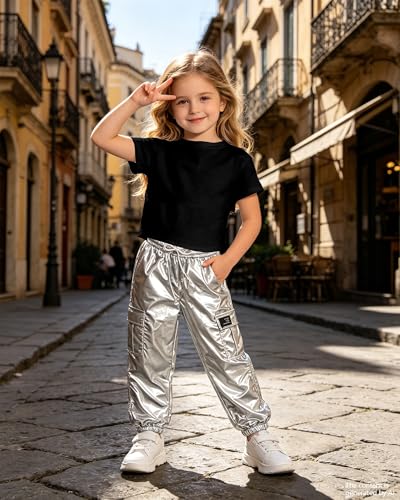 Image of SANGTREE Girls' 2 Piece Outfits T-Shirt and Drawstring Cargo Jogger Pants Clothing Set, 4-14 Years