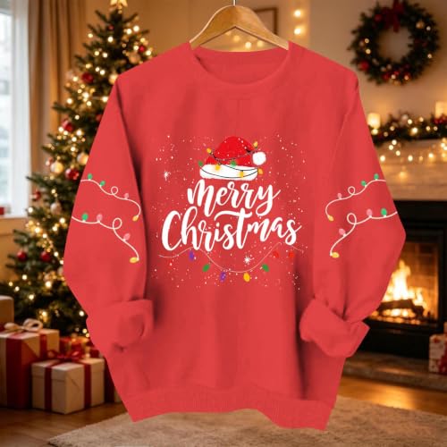Aymnlox Christmas Shirts for Women 2026 Merry Graphic Crewneck Sweatshirt Long Sleeve Holiday Pullover Festive Casual Winter Top christmas shirts for women 2026 long sleeve Red XS - image 3