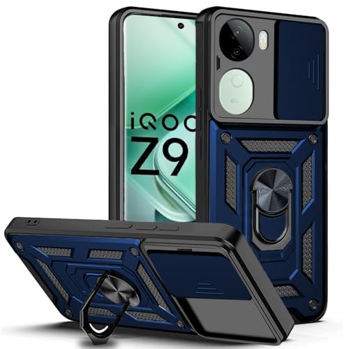 Image of AESTMO Tough Armor Compatible with iQOO Z9S 5G Bumper Back Case Cover | Ring Holder & Sliding Camera Shield Cover | 360 Degree Protection Back Case Cover Compatible with iQOO Z9S 5G (Blue)