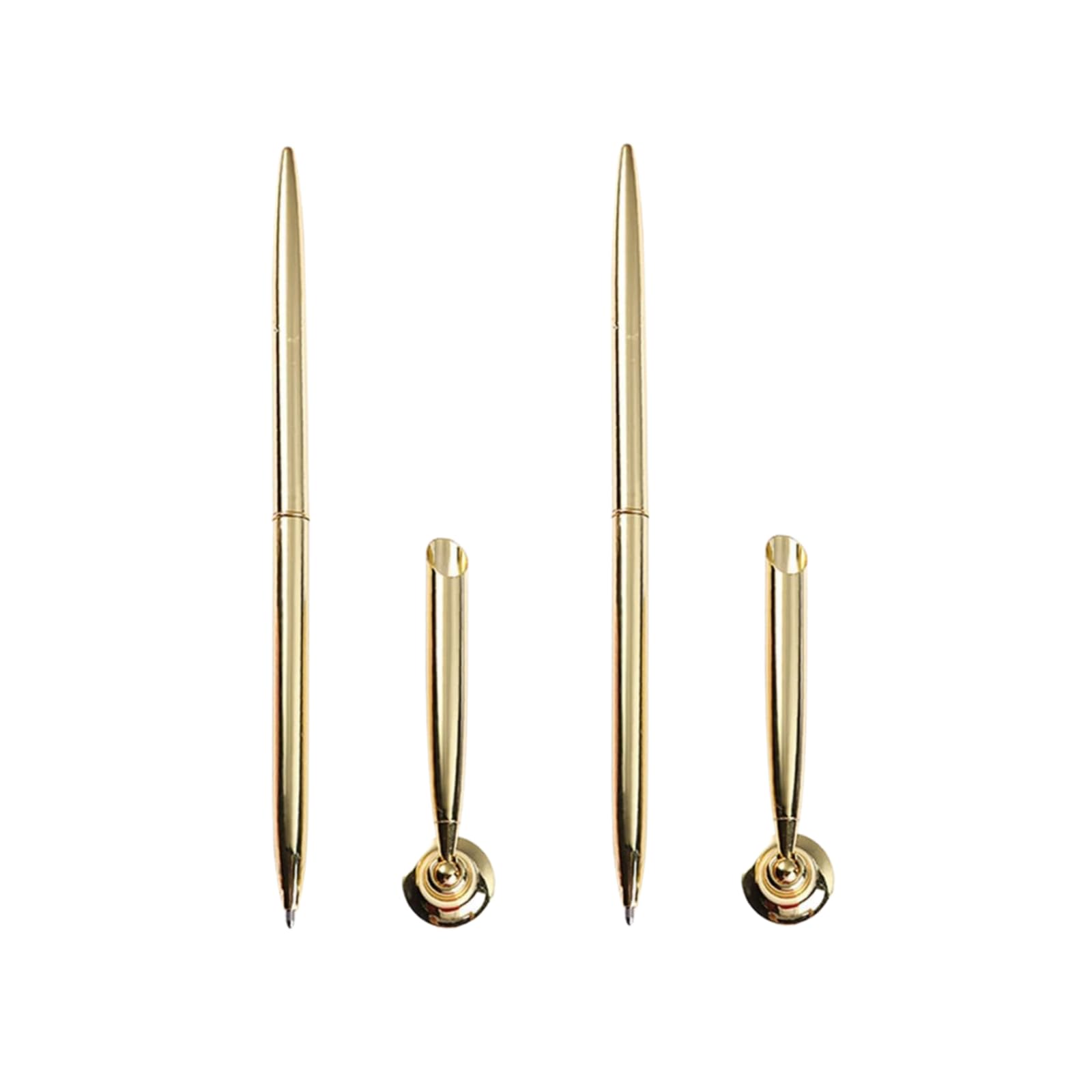 Opemg 2Pcs Gold Pen And Pen Stand Round Pen Holder Signing Set Metal Attached To Desk Base Stands For Wedding Office Pens Ballpoint Pens Set Metal Ballpoint Attached Base Desk(ZS491)